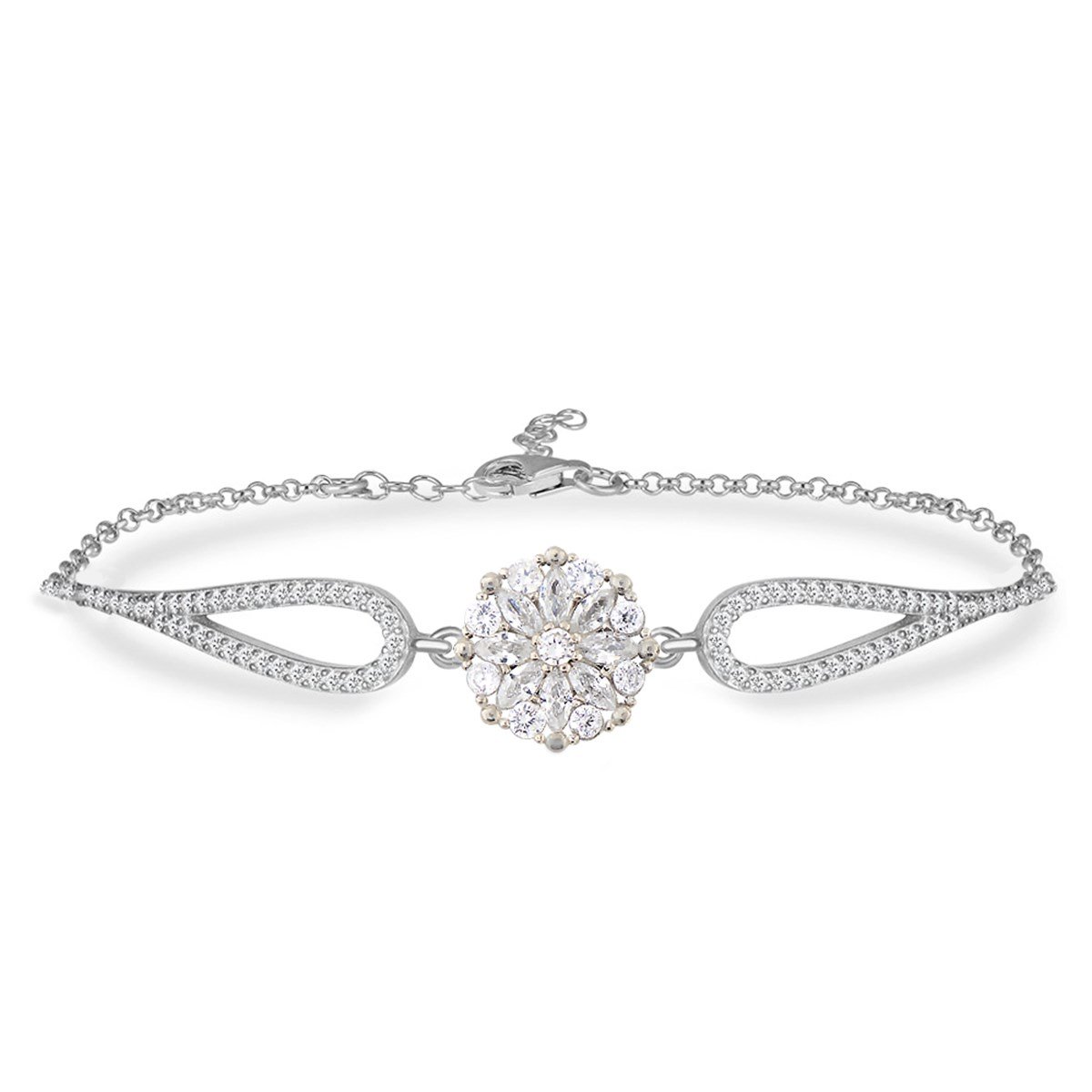 925 Ayar Gümüş Rodyumlu Çiçek Model Bileklik