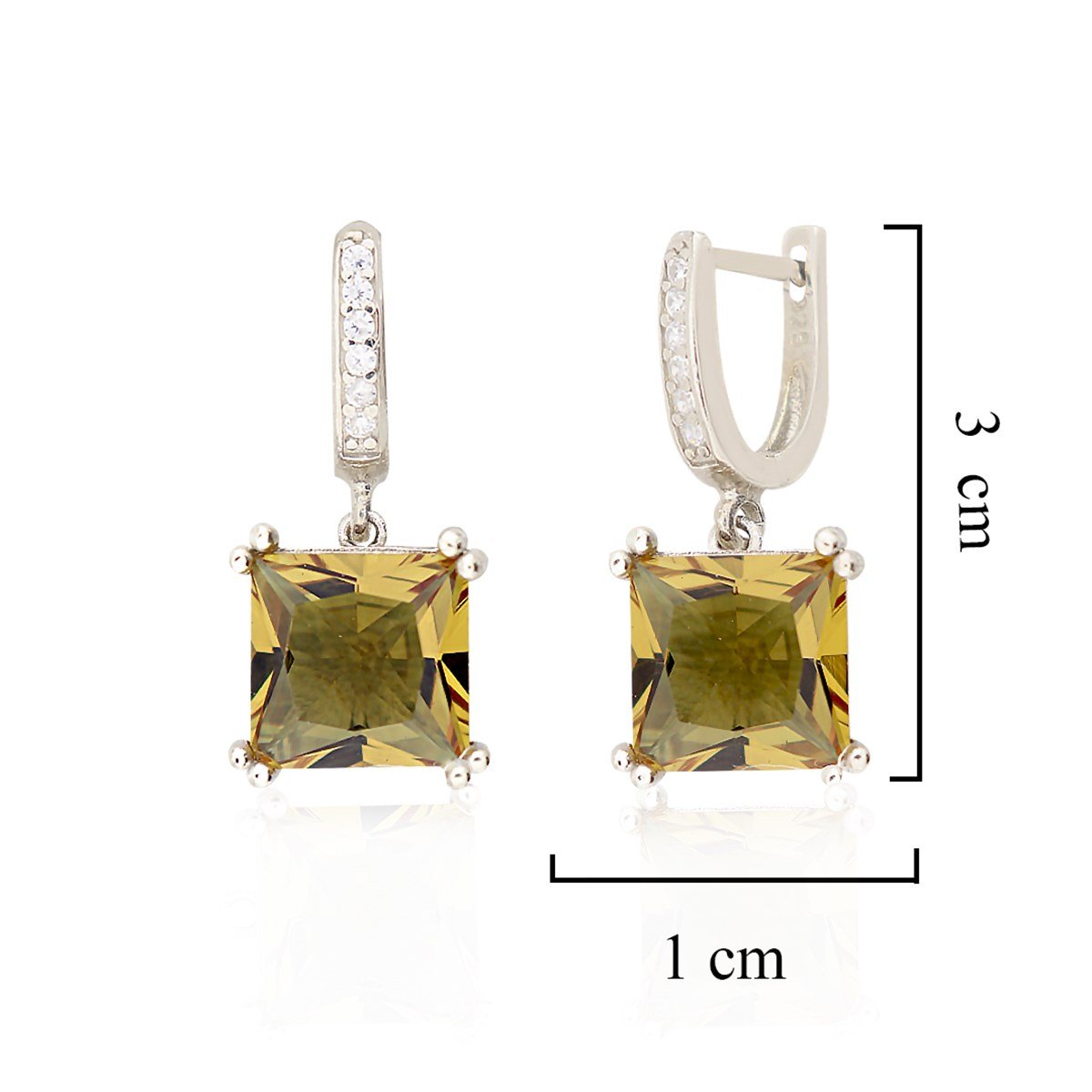 925 Ayar Gümüş Rodyumlu Kare Zultanit Taş Küpe