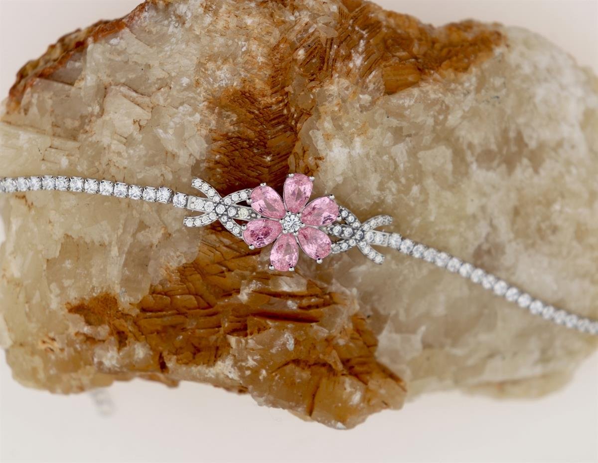 925 Ayar Gümüş Rodyumlu Manolya Çiçeği Su Yolu Bileklik