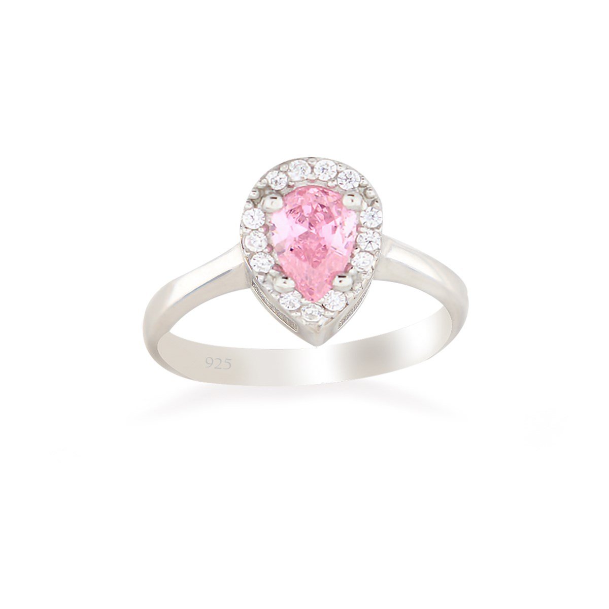 925 Ayar Gümüş Rodyumlu Pırlanta Montür Pembe Damla Taş Takı Seti