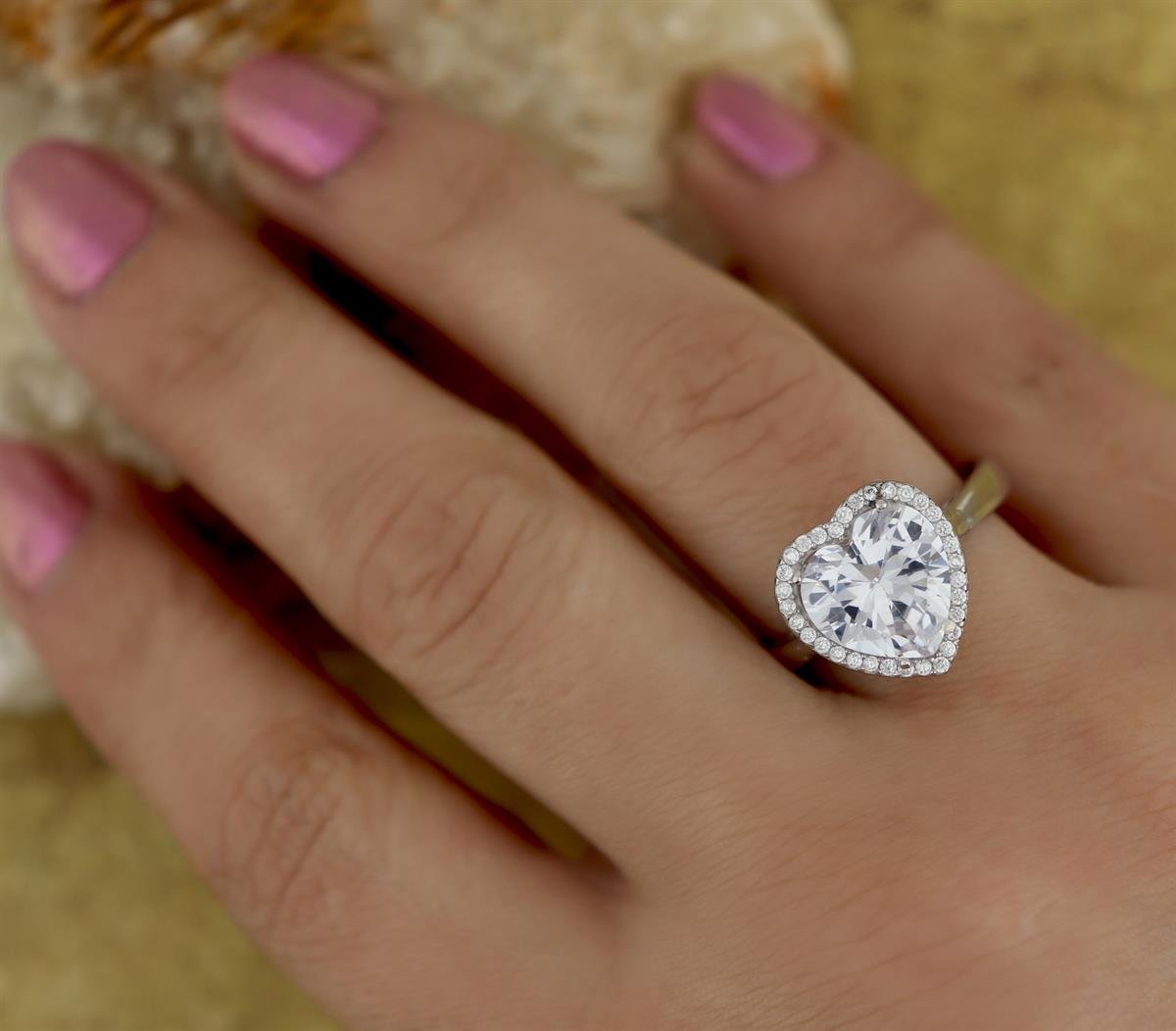 925 Ayar Gümüş Rodyumlu Pırlanta Montür Kalp Takı Seti