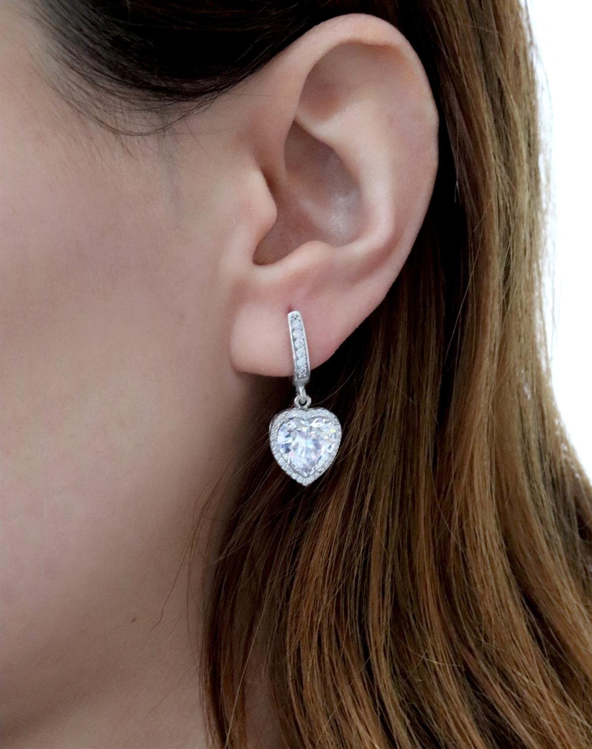 925 Ayar Gümüş Rodyumlu Pırlanta Montür Kalp Takı Seti