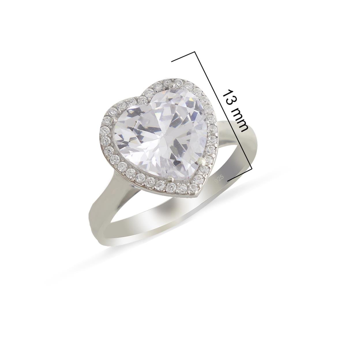 925 Ayar Gümüş Rodyumlu Pırlanta Montür Kalp Takı Seti