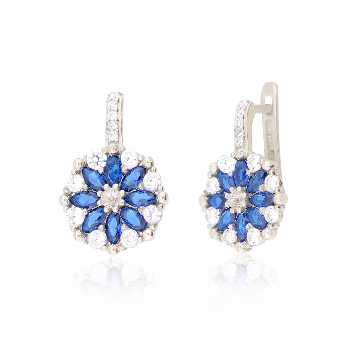 925 Ayar Gümüş Rodyumlu Safir Çiçek Model Takı Seti