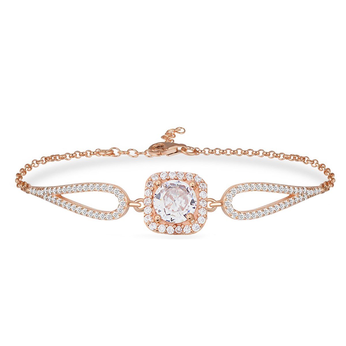 925 Ayar Gümüş Rose Gold Kare Pırlanta Modeli Bileklik