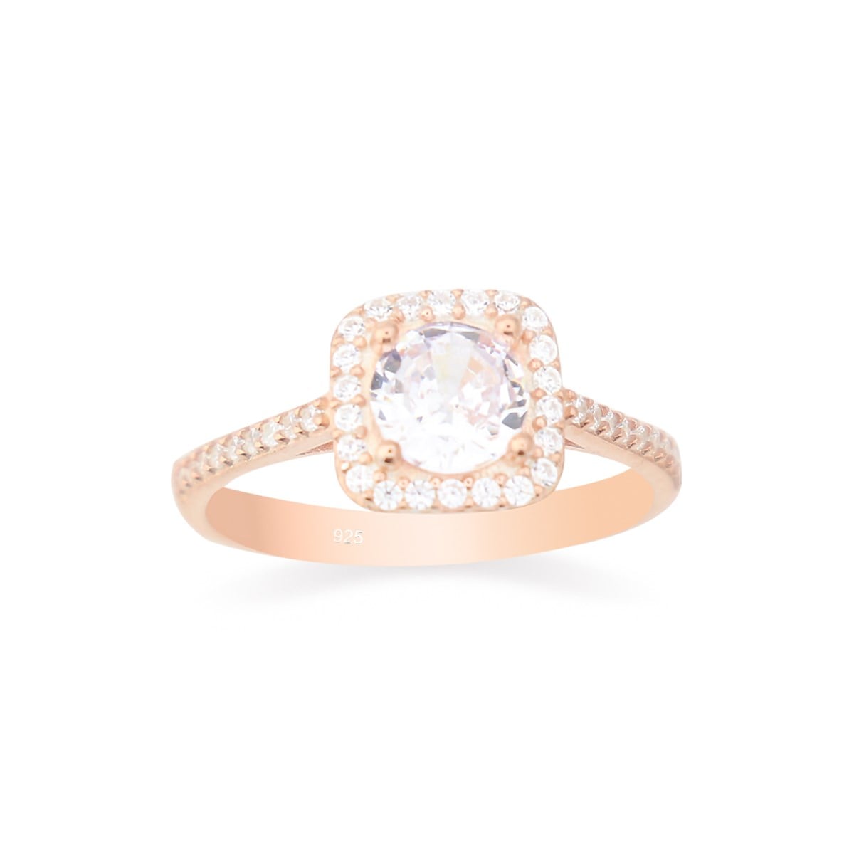 925 Ayar Gümüş Rose Gold Kare Pırlanta Modeli Yüzük