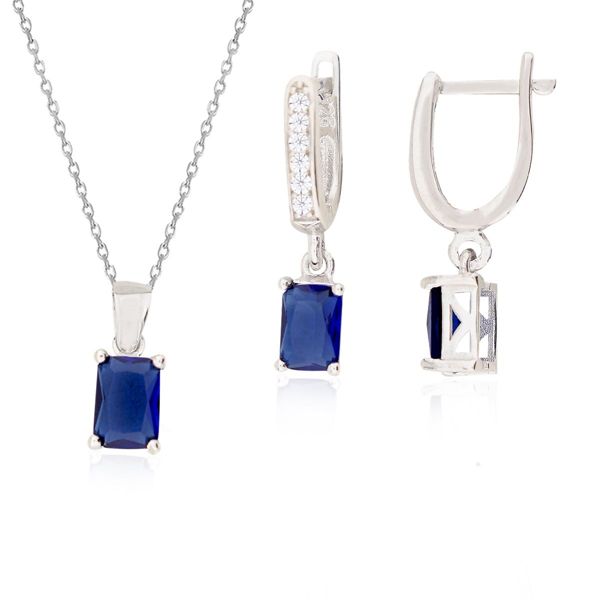 925 Ayar Gümüş Safir Baget Takı Seti