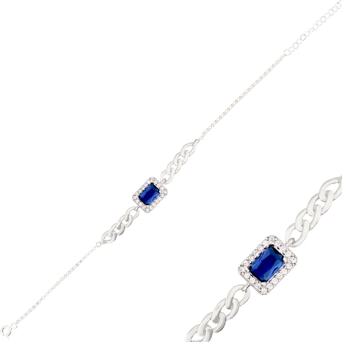 925 Ayar Gümüş Safir Baget Takı Seti Zincir Detay