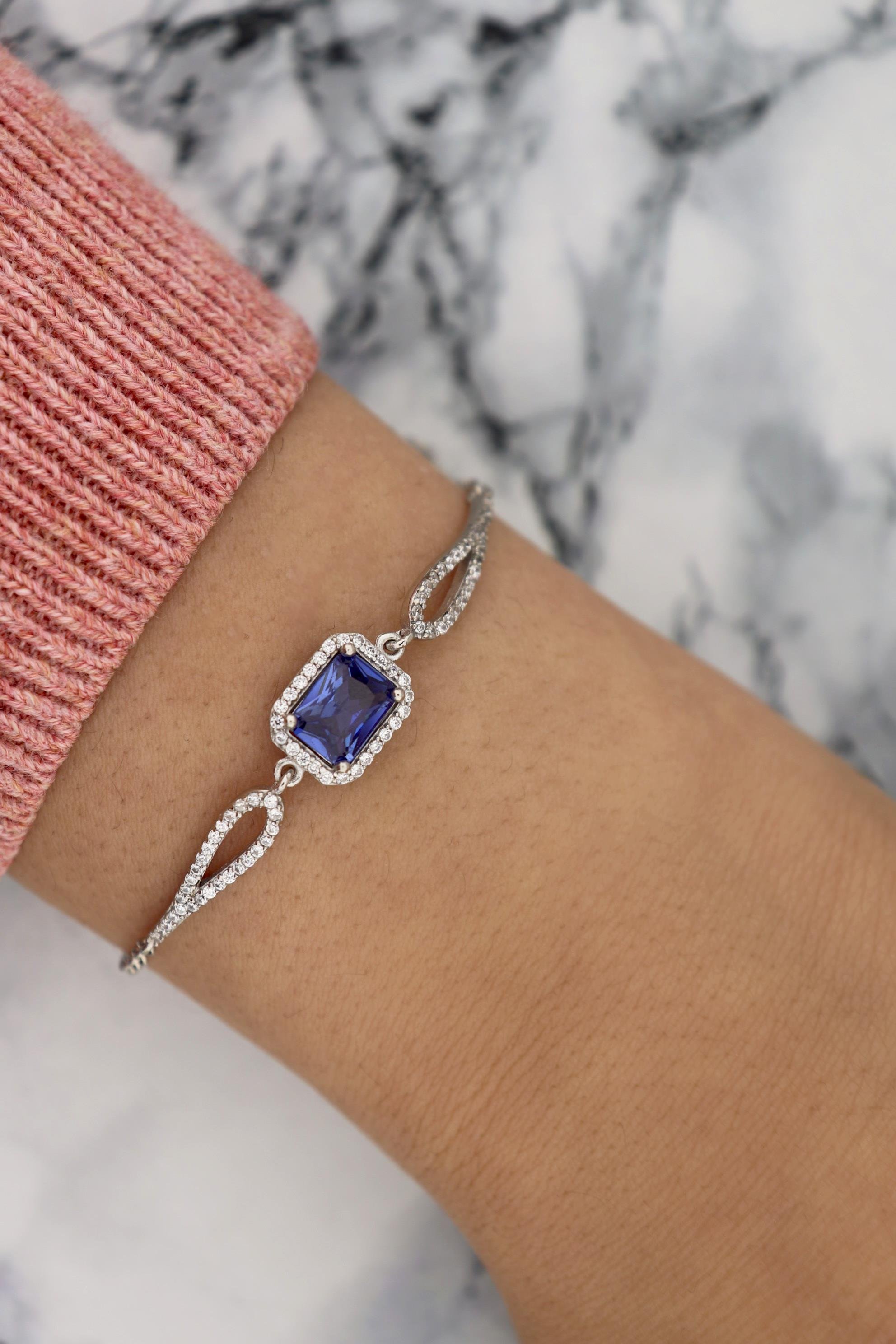 925 Ayar Gümüş Safir Baget Taşlı Bileklik