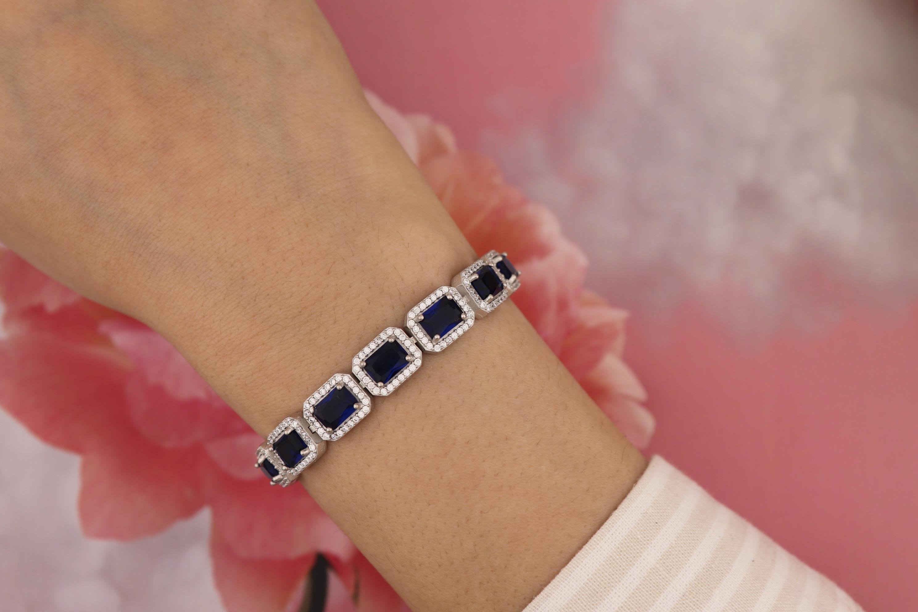 925 Ayar Gümüş Safir Baget Taşlı Bileklik