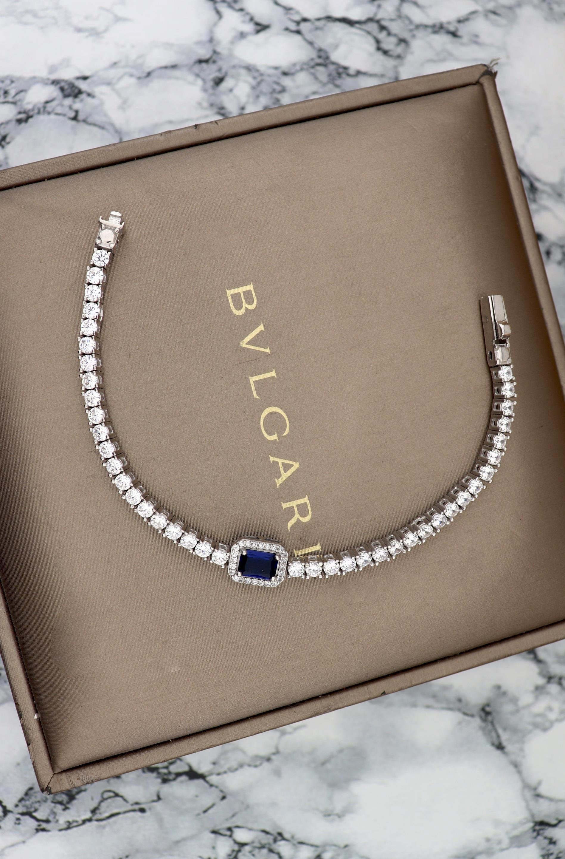 925 Ayar Gümüş Safir Baget Taşlı Su Yolu Bileklik