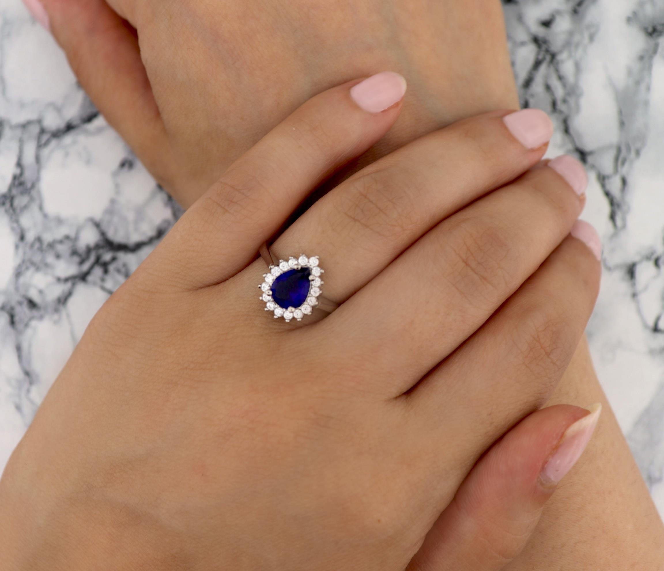 925 Ayar Gümüş Safir Damla Anturaj Takı Seti