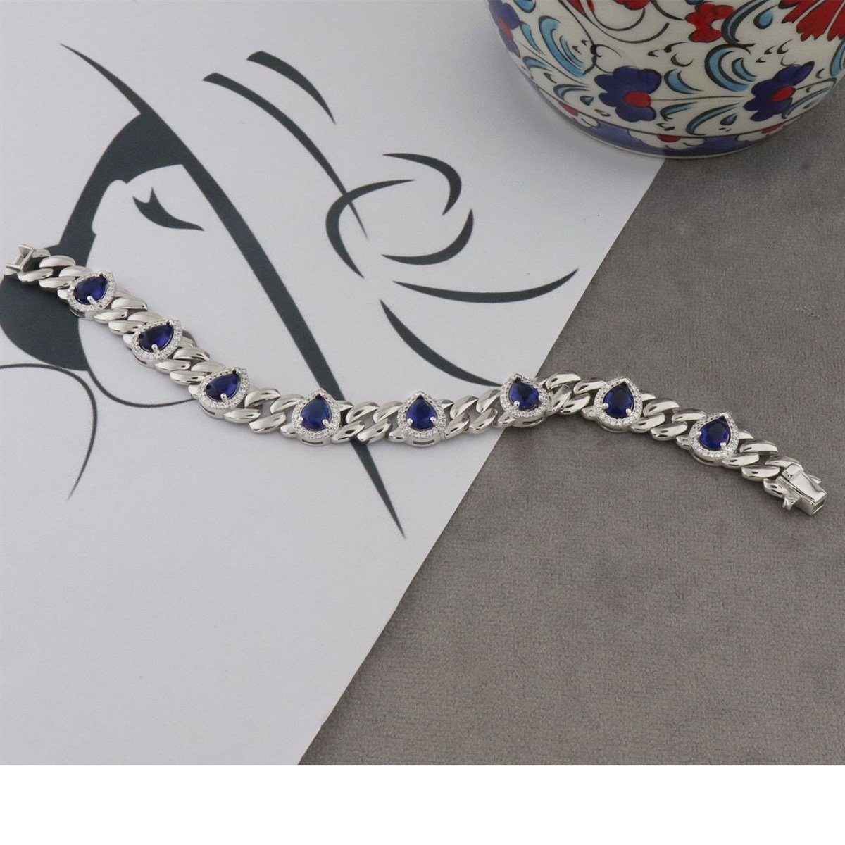 925 Ayar gümüş Safir Damla Desen Şık Bileklik