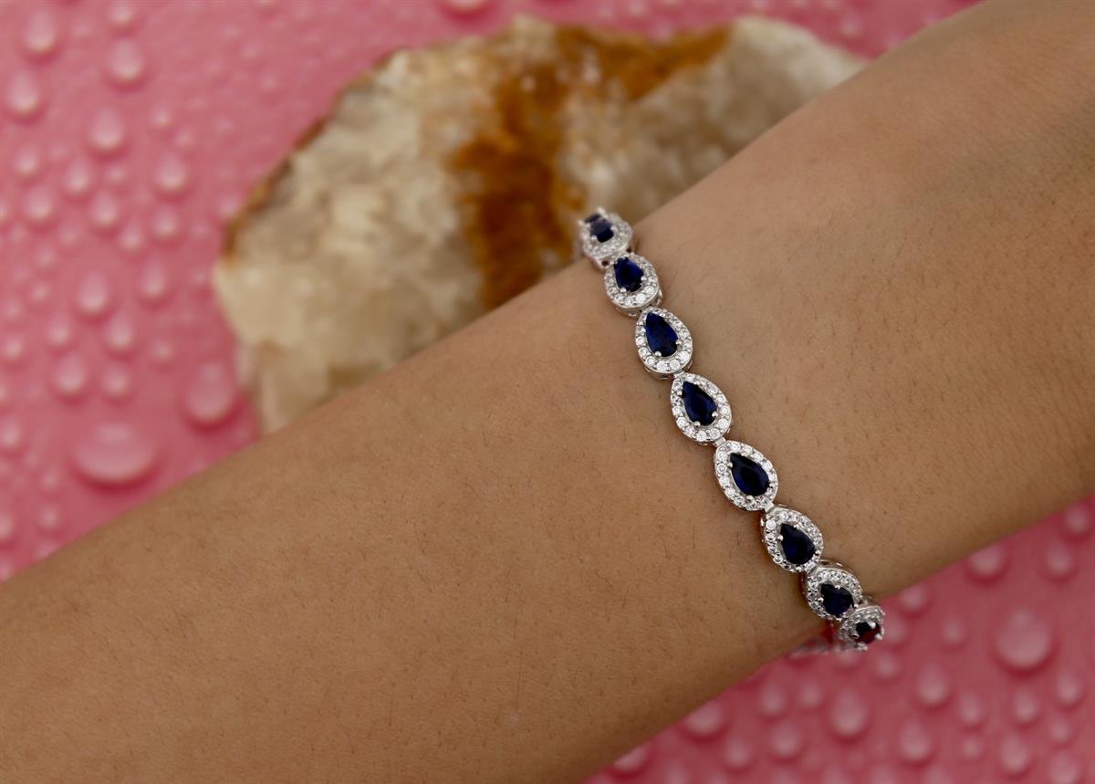 925 Ayar Gümüş Safir Damla Su Yolu Bileklik