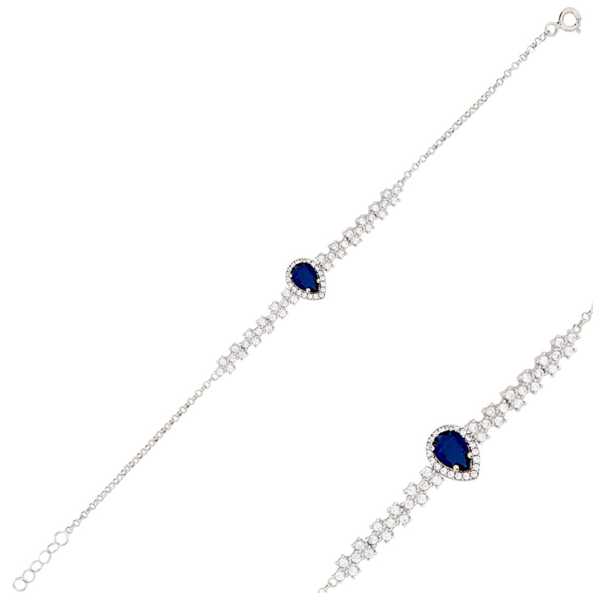 925 Ayar Gümüş Safir Damla Taş Takı Seti