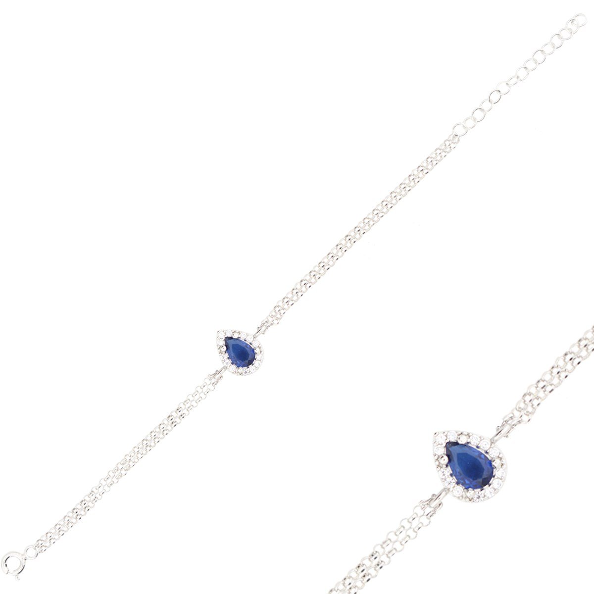 925 Ayar Gümüş Safir Damla Taş Takı Seti