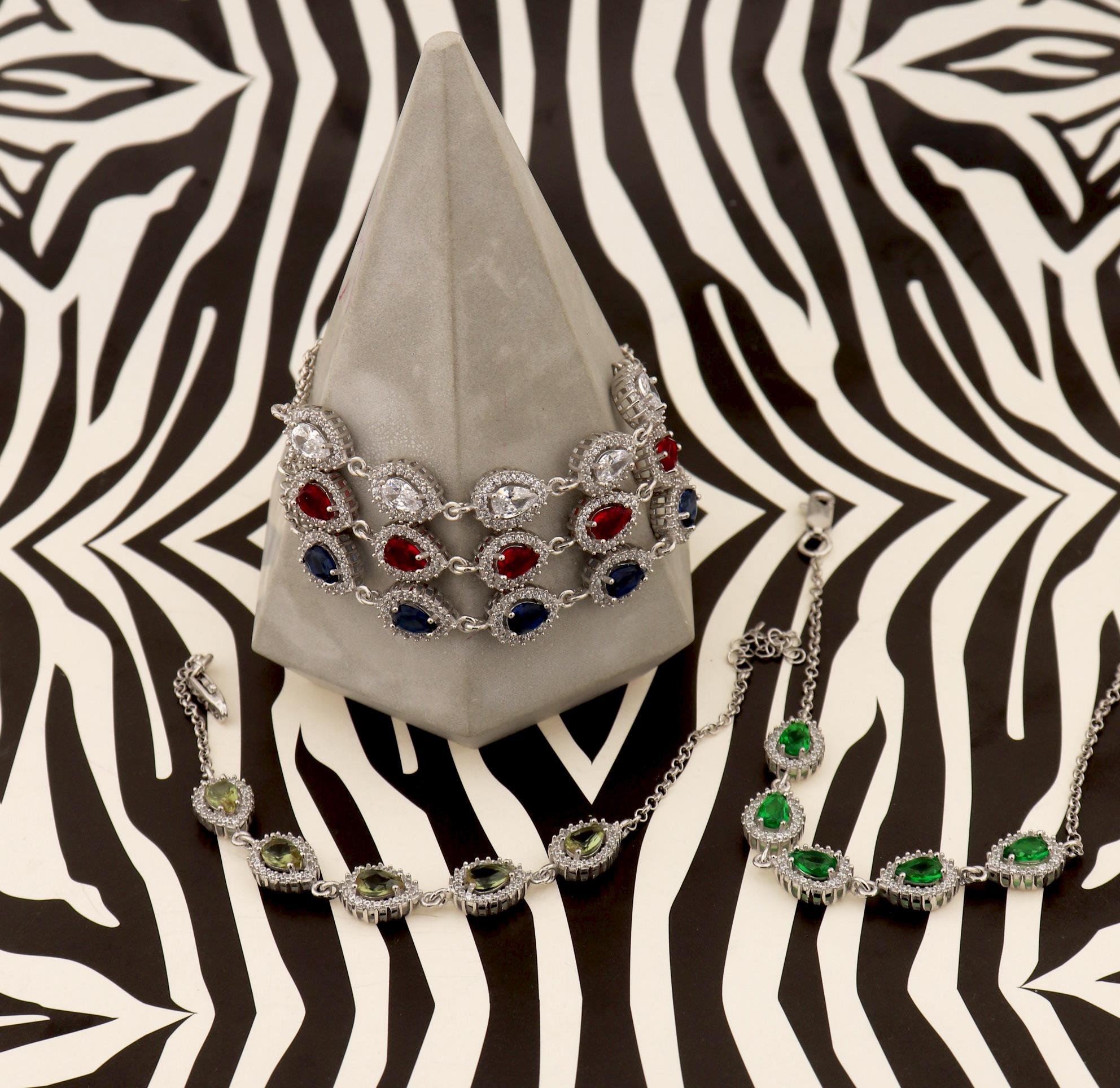 925 Ayar Gümüş Safir Damla Taşlı Anturaj Bileklik