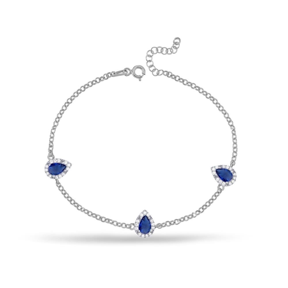 925 Ayar Gümüş Safir Damla Taşlı Bileklik