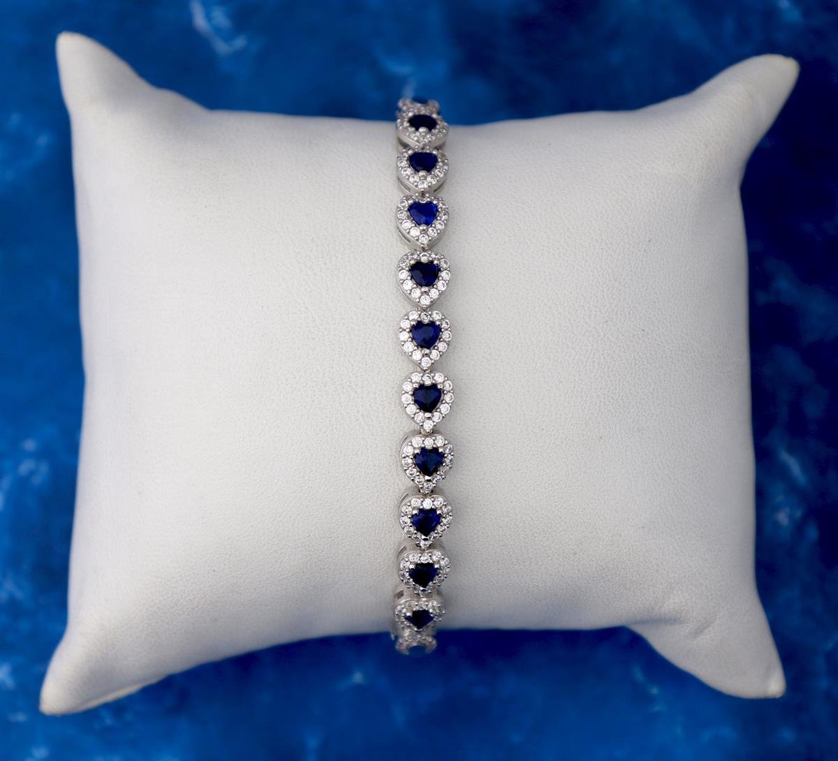 925 Ayar Gümüş Safir Kalp Su Yolu Bileklik