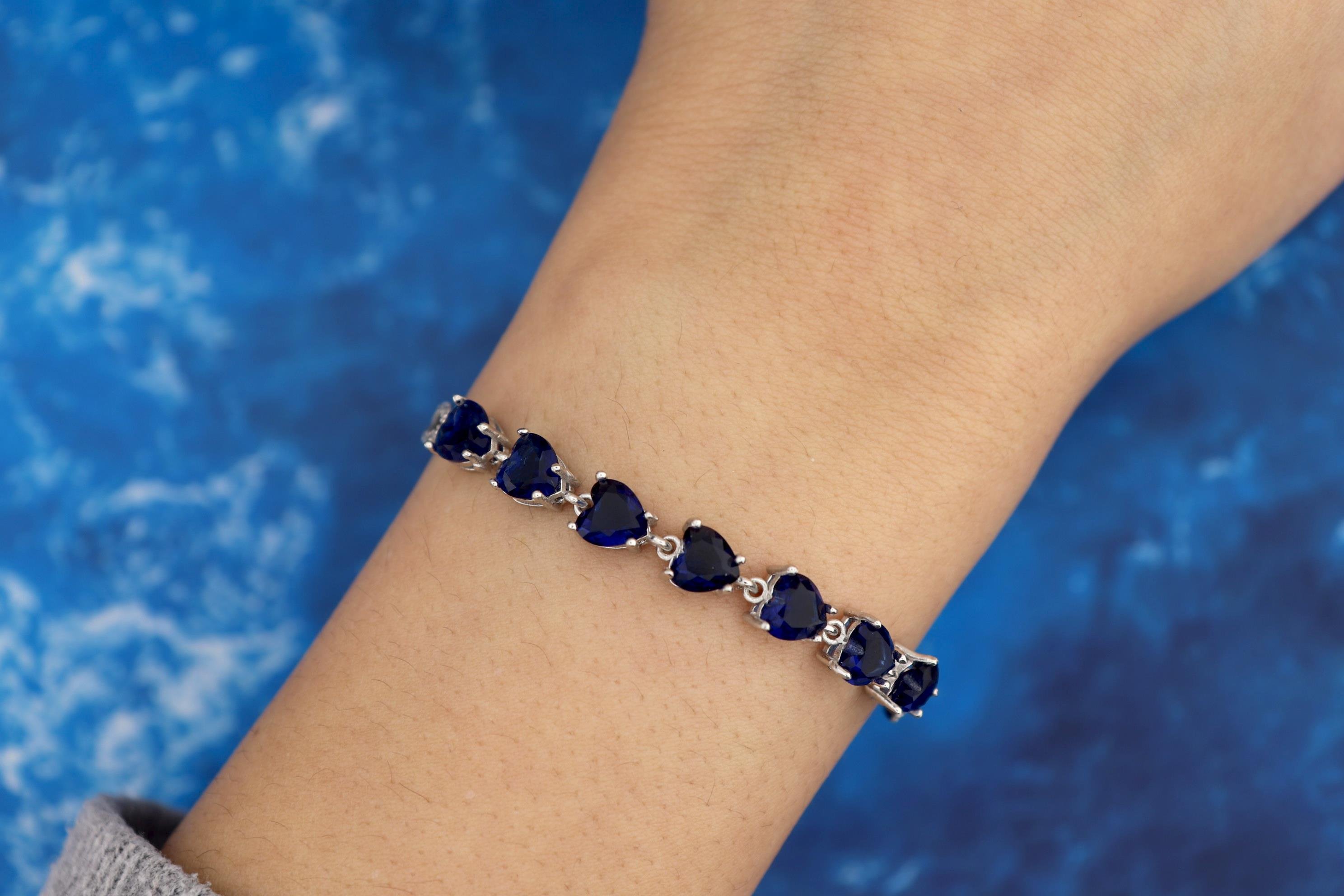 925 Ayar Gümüş Safir Kalp Taşlı Su Yolu Bileklik