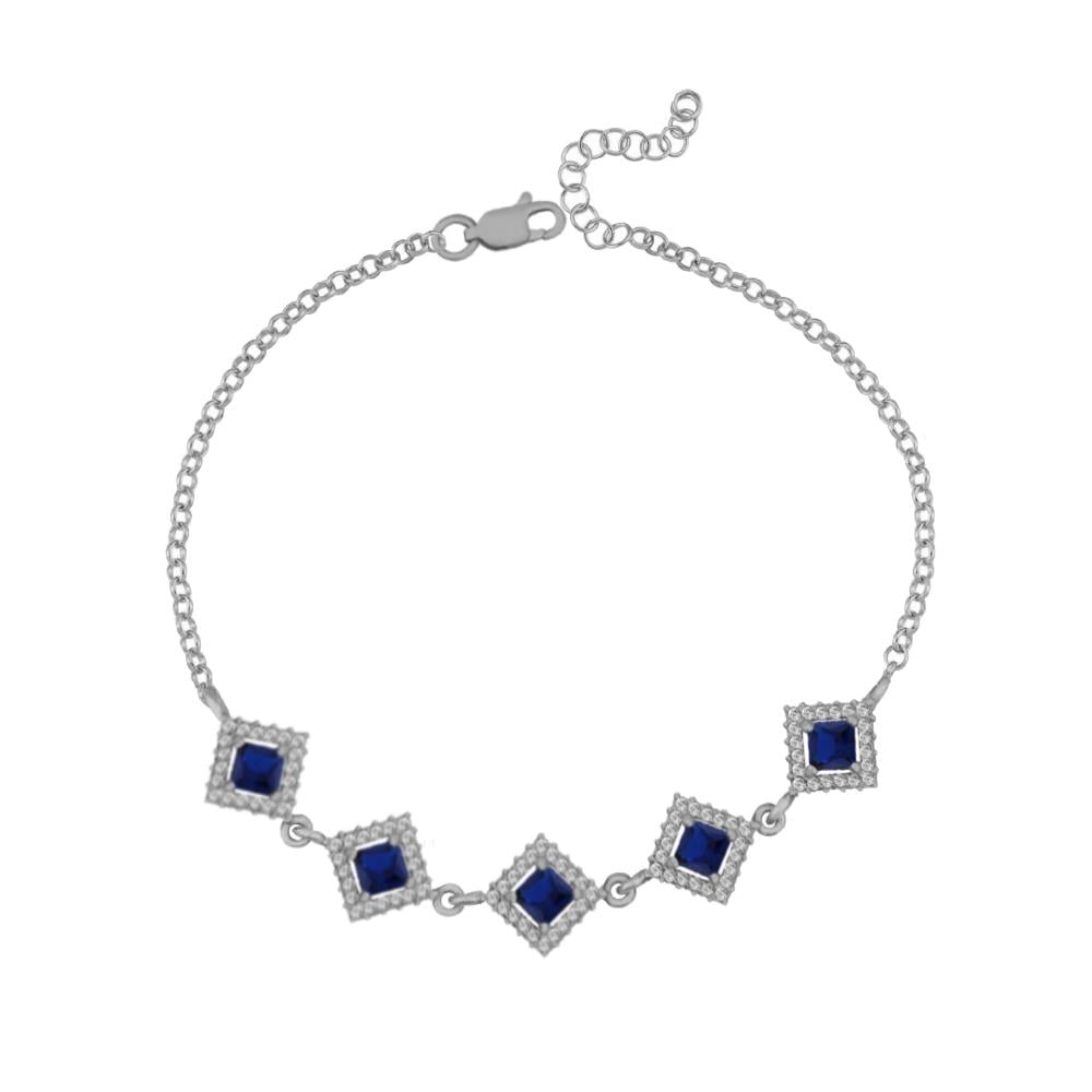 925 Ayar Gümüş Safir Kare Taşlı Anturaj Bileklik
