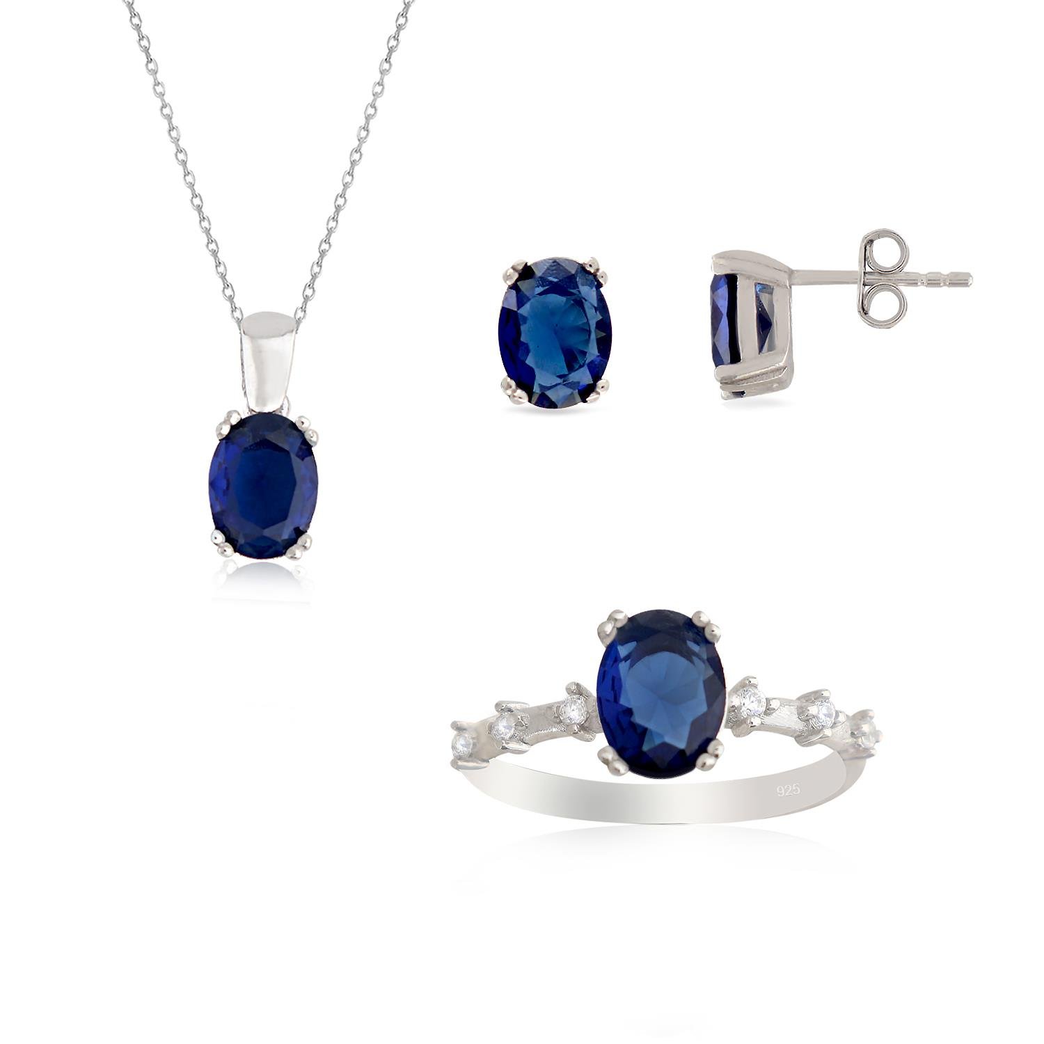 925 Ayar Gümüş Safir Takı Seti