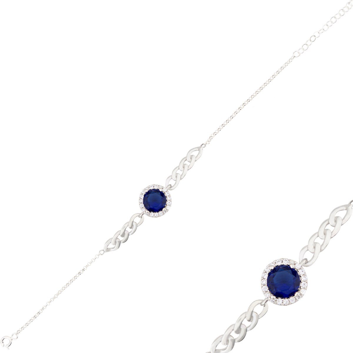 925 Ayar Gümüş Safir Takı Seti Zincir Detay
