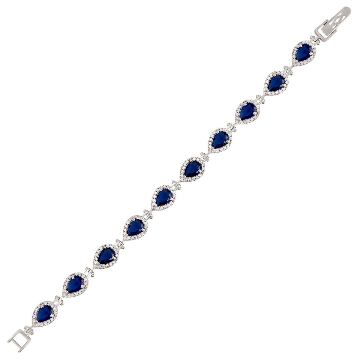 925 Ayar Gümüş Safir Taş Damla Su Yolu Bileklik