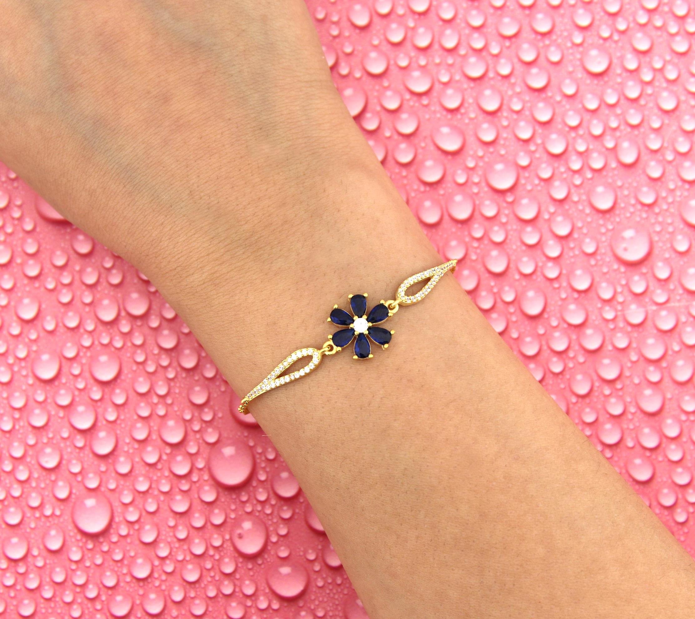 925 Ayar Gümüş Safir Taşlı Çiçek Bileklik