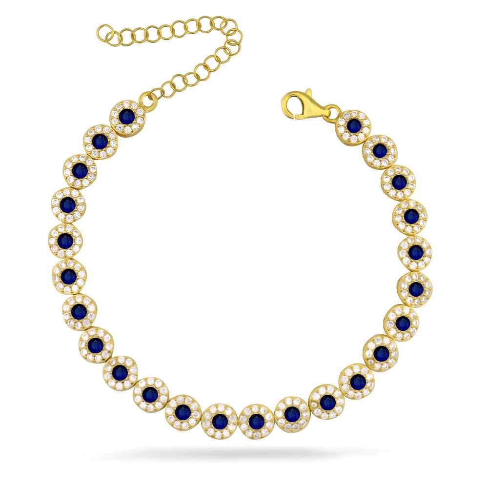 925 Ayar Gümüş Safir Yuvarlak Taşlı Su Yolu Bileklik