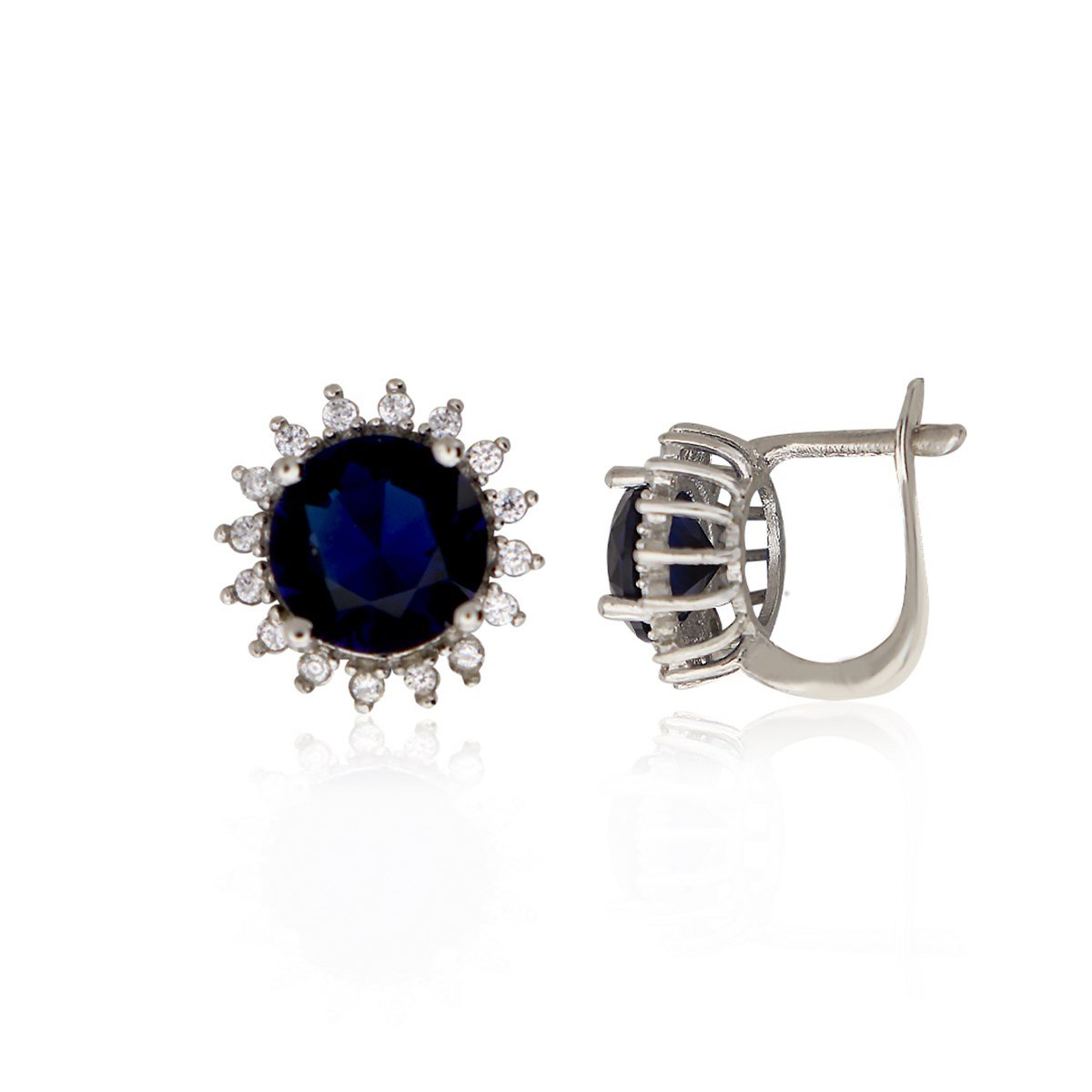 925 Ayar Gümüş Safir Yuvarlak Taşlı Takı Seti