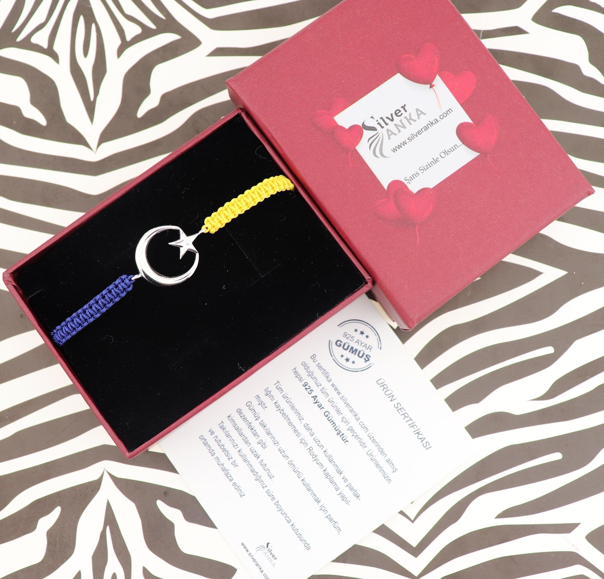 925 Ayar Gümüş Sarı Lacıvert  Ay Yıldız Taraftar Bileklik