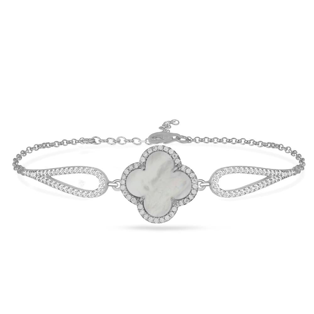 925 Ayar Gümüş Sedef Taşlı Yonca Bileklik