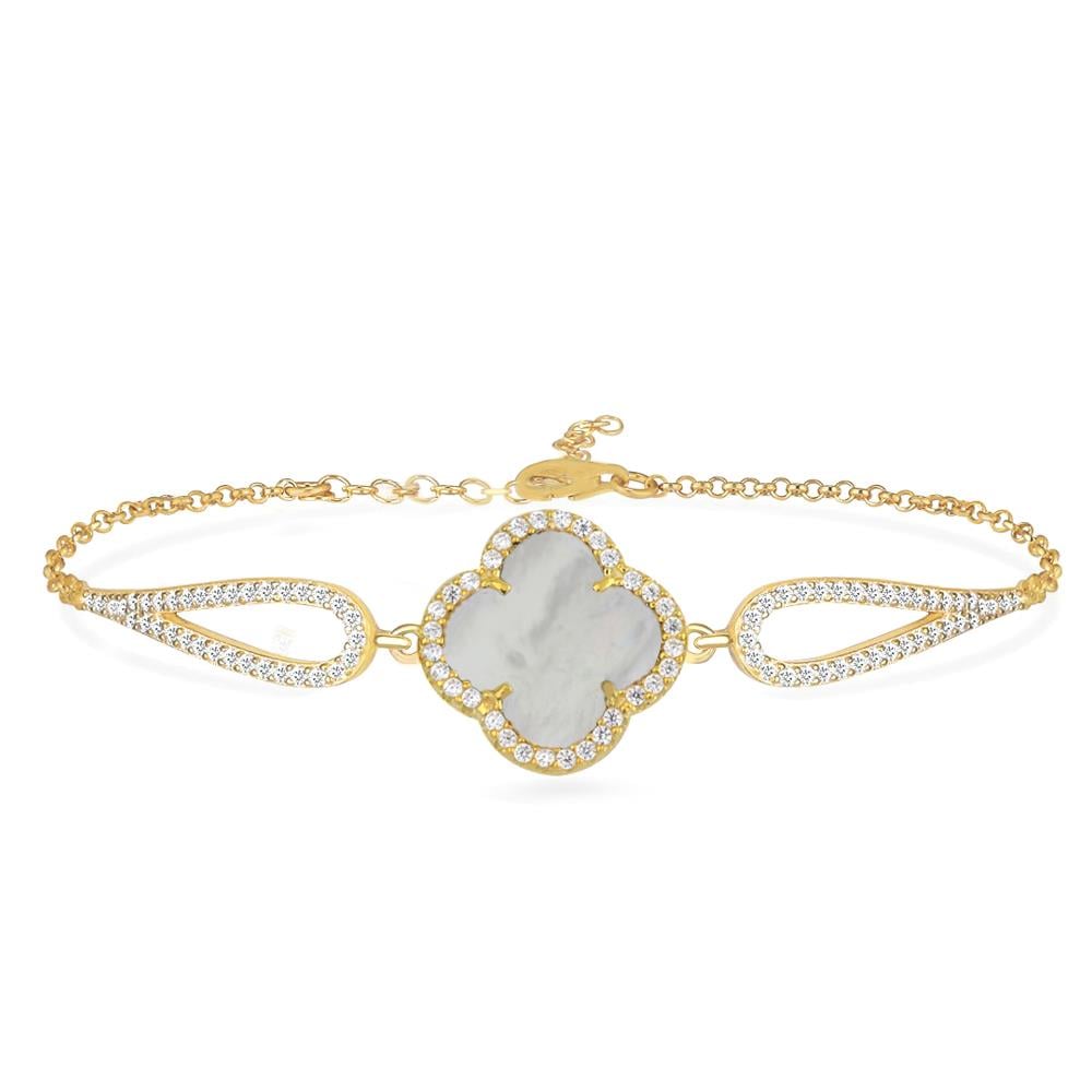 925 Ayar Gümüş Sedef Taşlı Yonca Bileklik