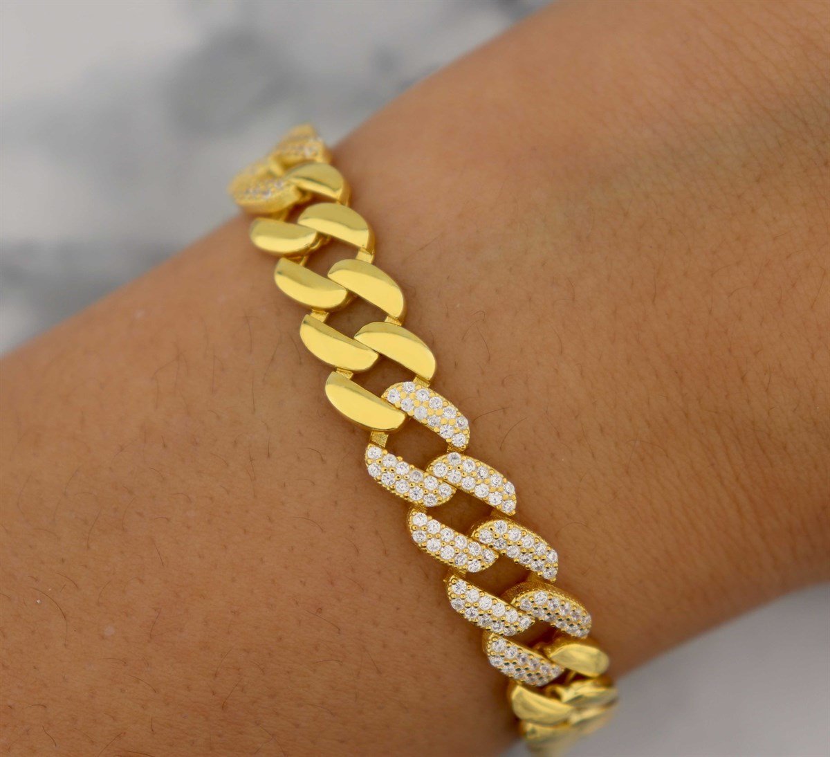 925 Ayar Gümüş Şık Gold Gurmet Bileklik