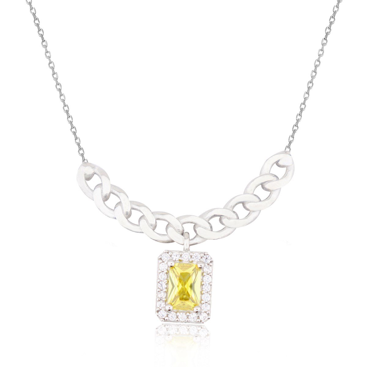 925 Ayar Gümüş Sitrin Baget Takı Seti Zincir Detay