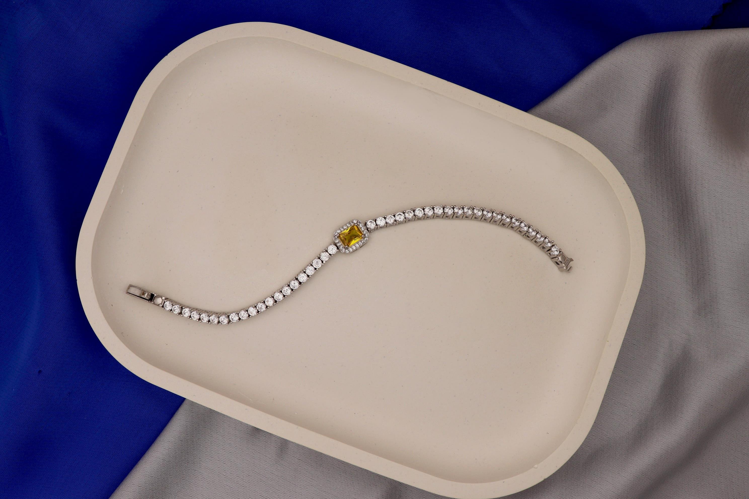 925 Ayar Gümüş Sitrin Baget Taşlı Su Yolu Bileklik