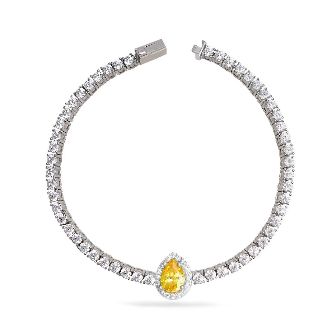 925 Ayar Gümüş Sitrin Damla Taşlı Su Yolu Bileklik