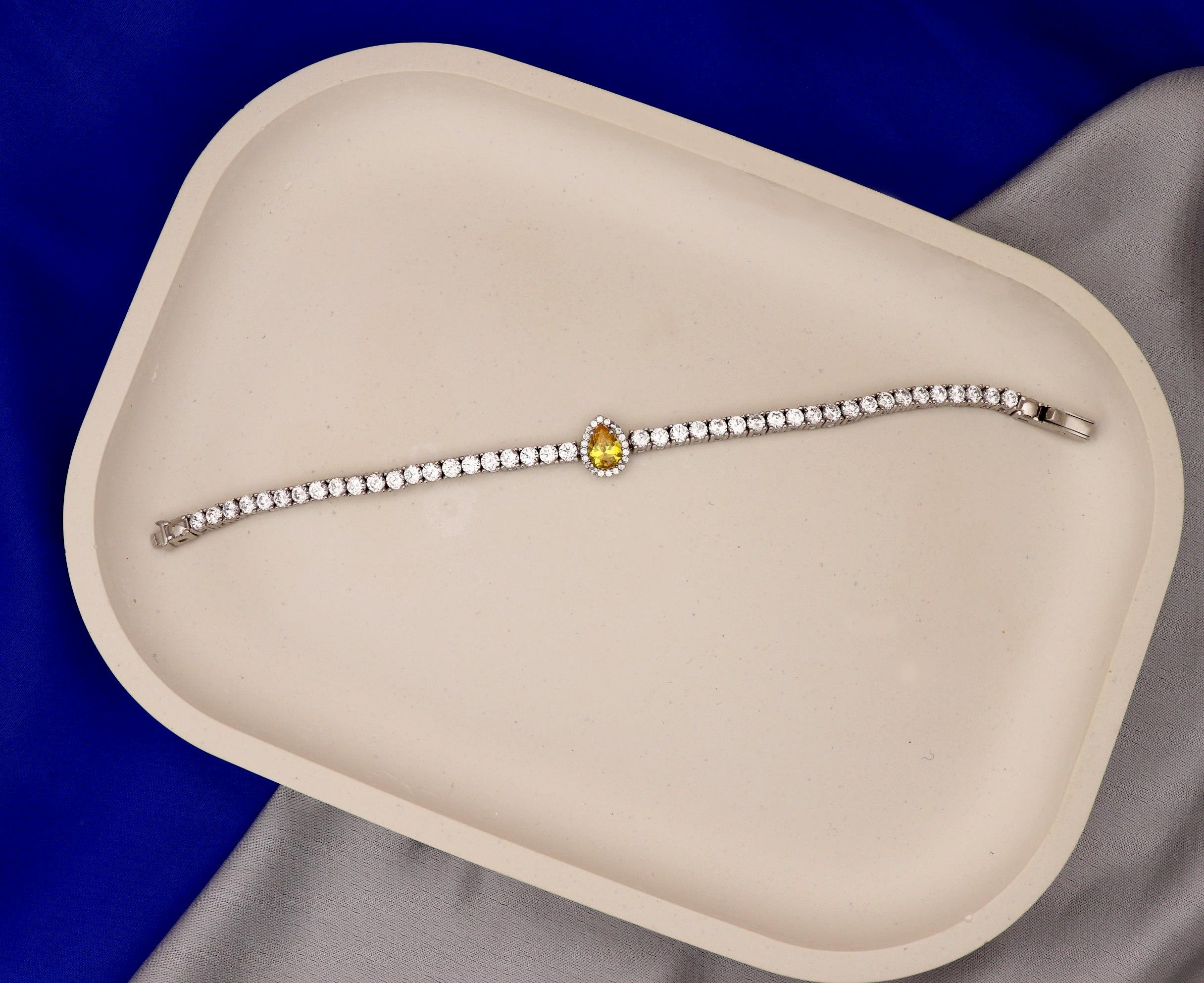 925 Ayar Gümüş Sitrin Damla Taşlı Su Yolu Bileklik