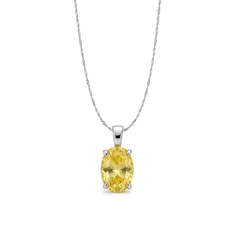 925 Ayar Gümüş Sitrin Ice Cut Oval Taş Kolye