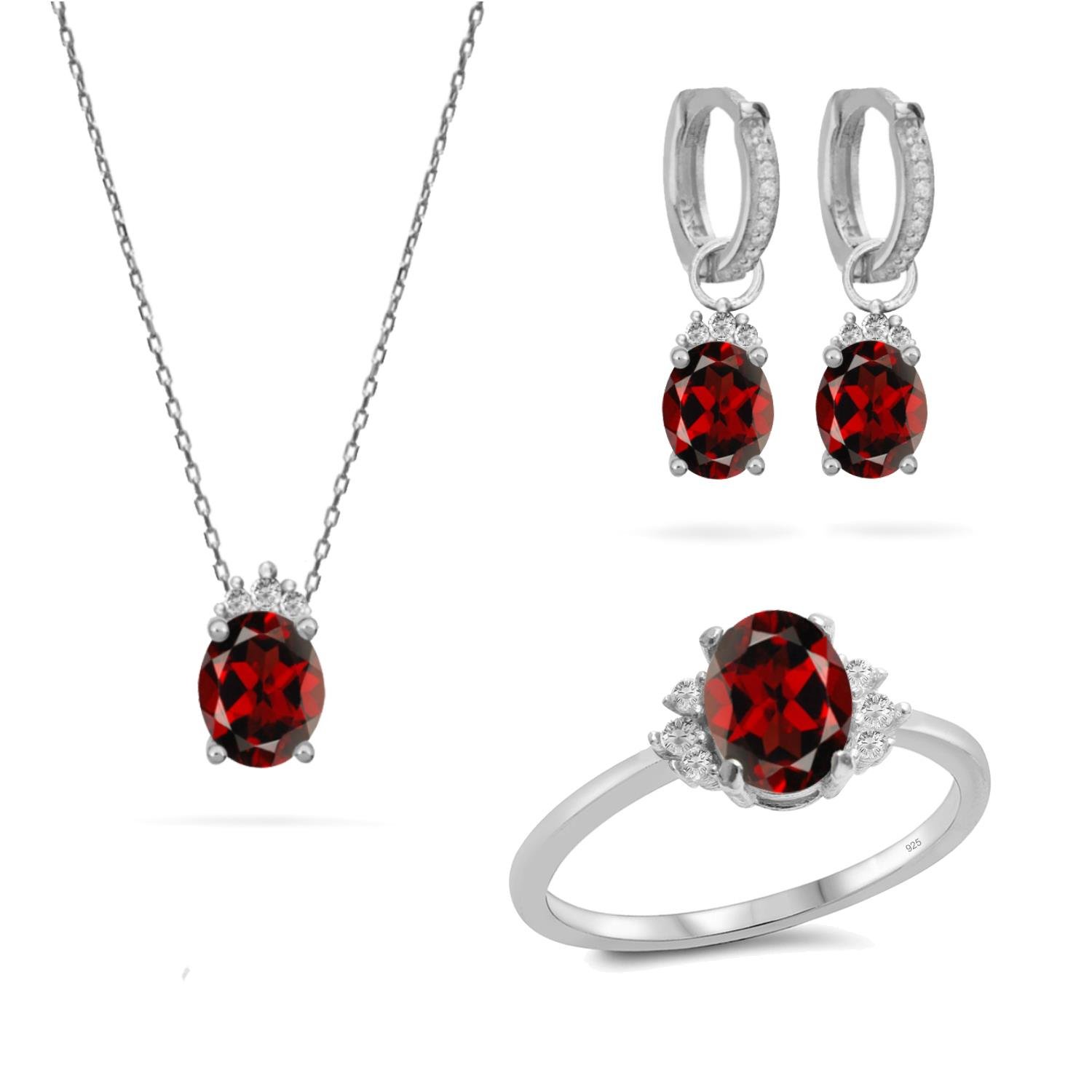 925 Ayar Gümüş Sitrin Oval Taşlı Trend Takı Seti