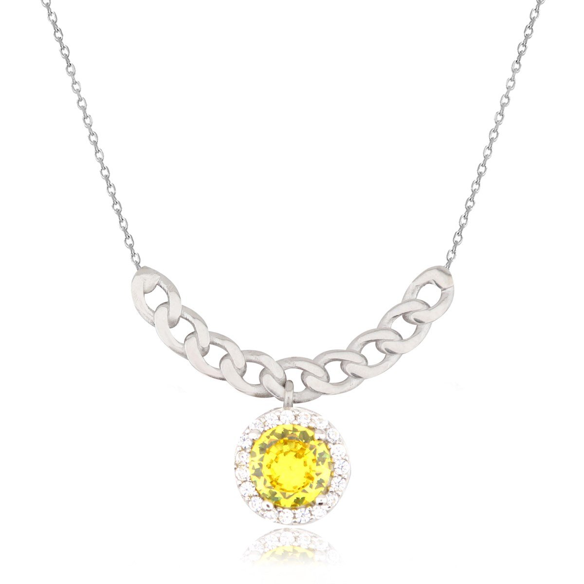 925 Ayar Gümüş Sitrin Takı Seti Zincir Detay