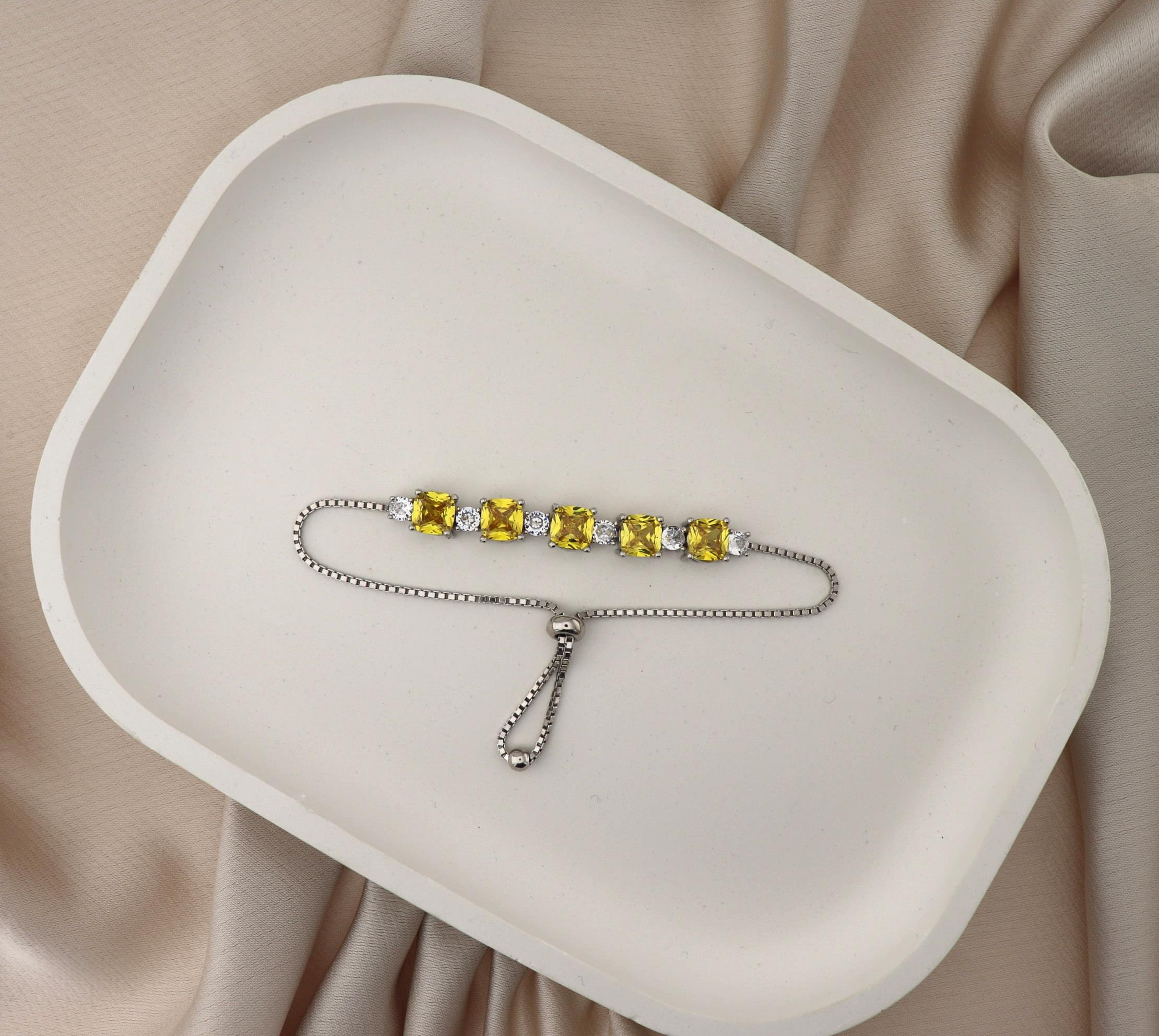 925 Ayar Gümüş Sitrin Taşlı Asansörlü Bileklik