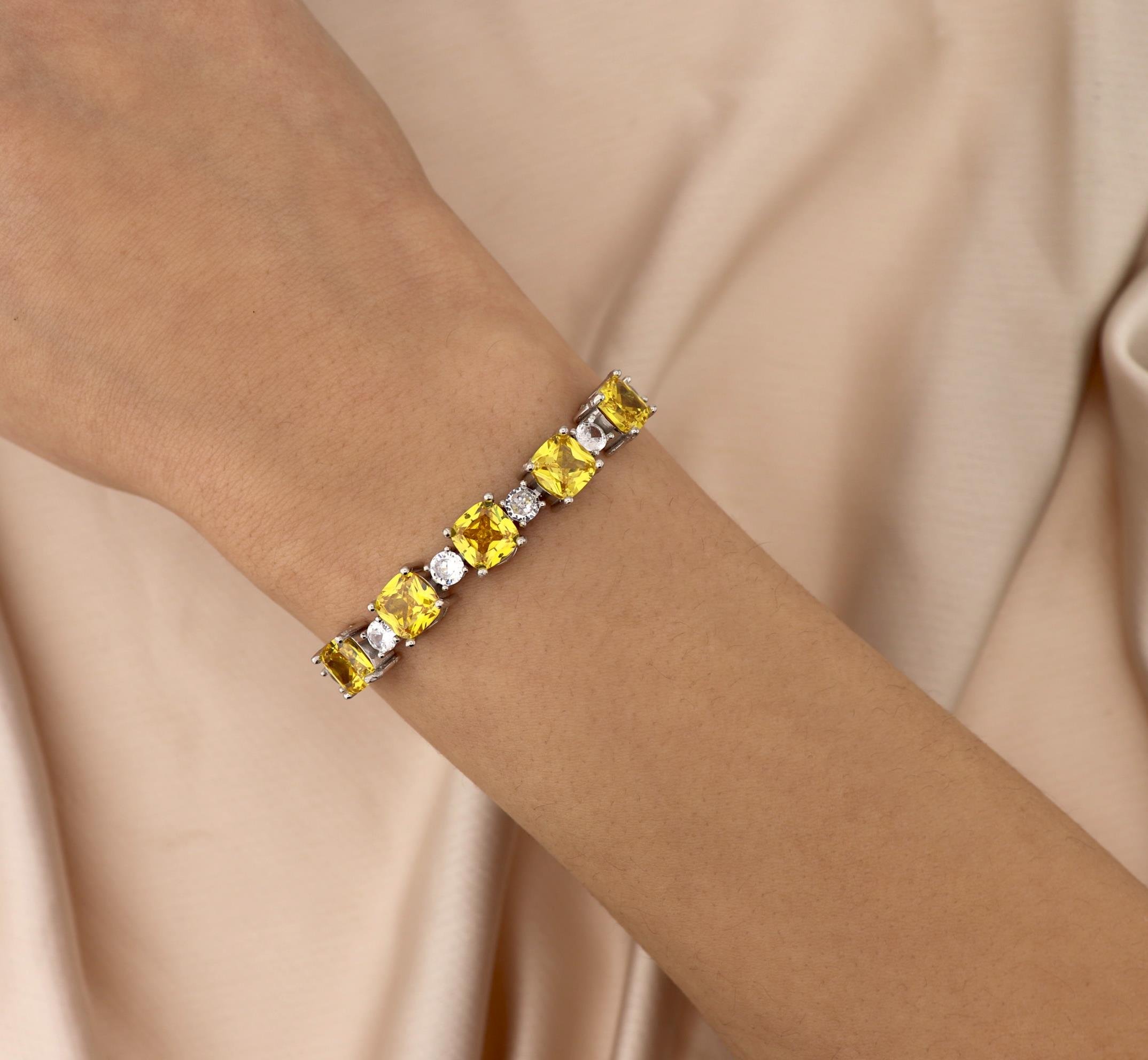 925 Ayar Gümüş Sitrin Taşlı Asansörlü Bileklik