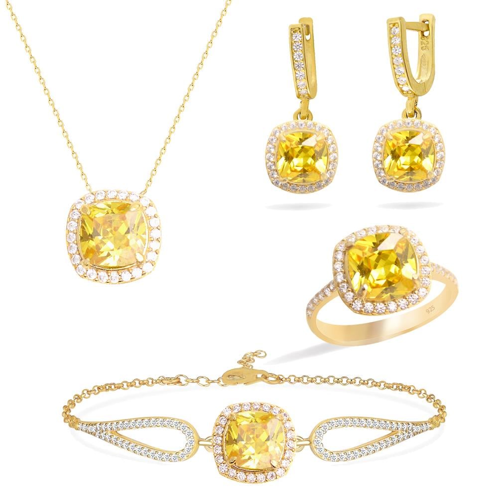 925 Ayar Gümüş Sitrin Taşlı Takı Seti