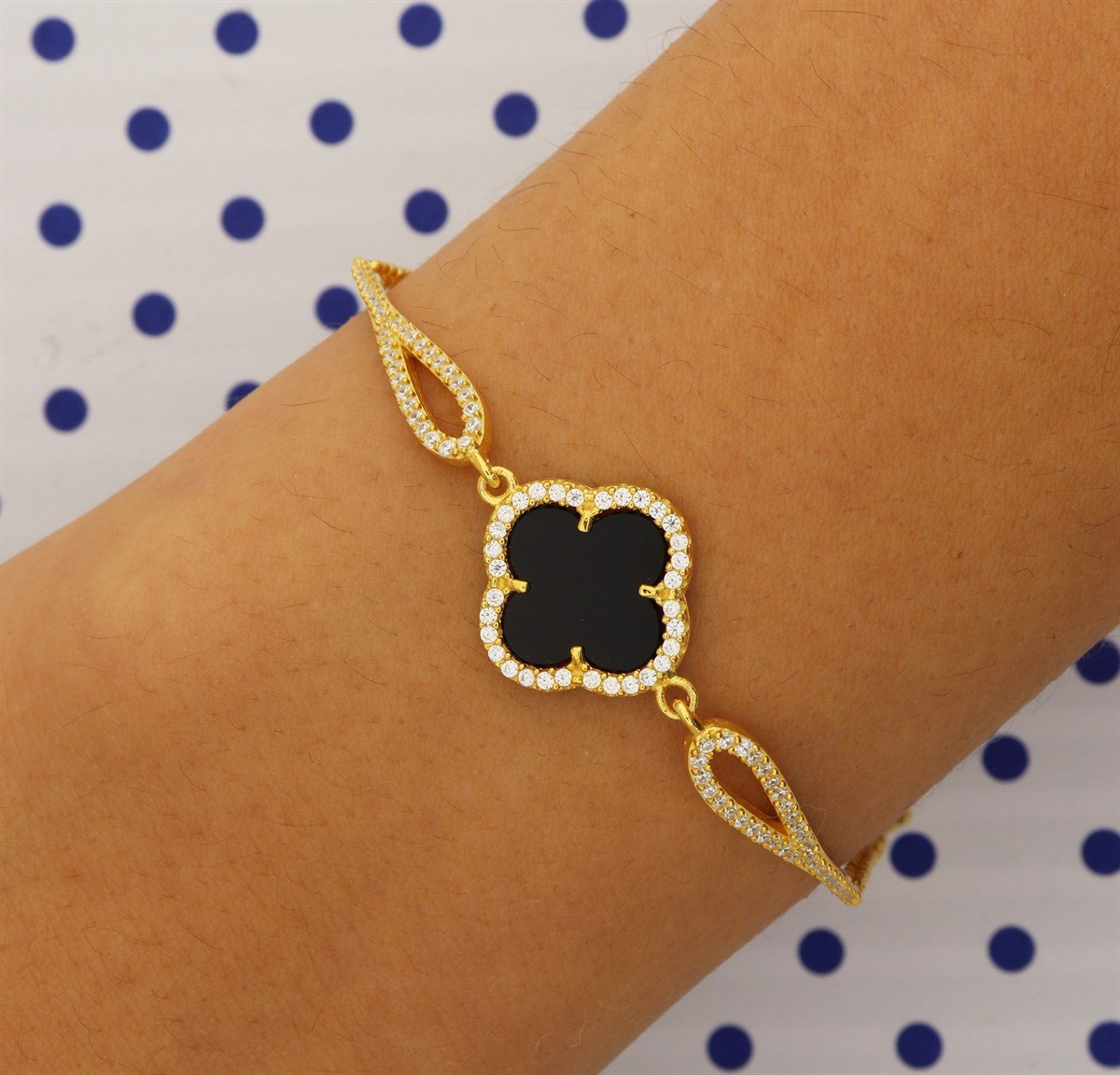 925 Ayar Gümüş Siyah Yonca Bileklik