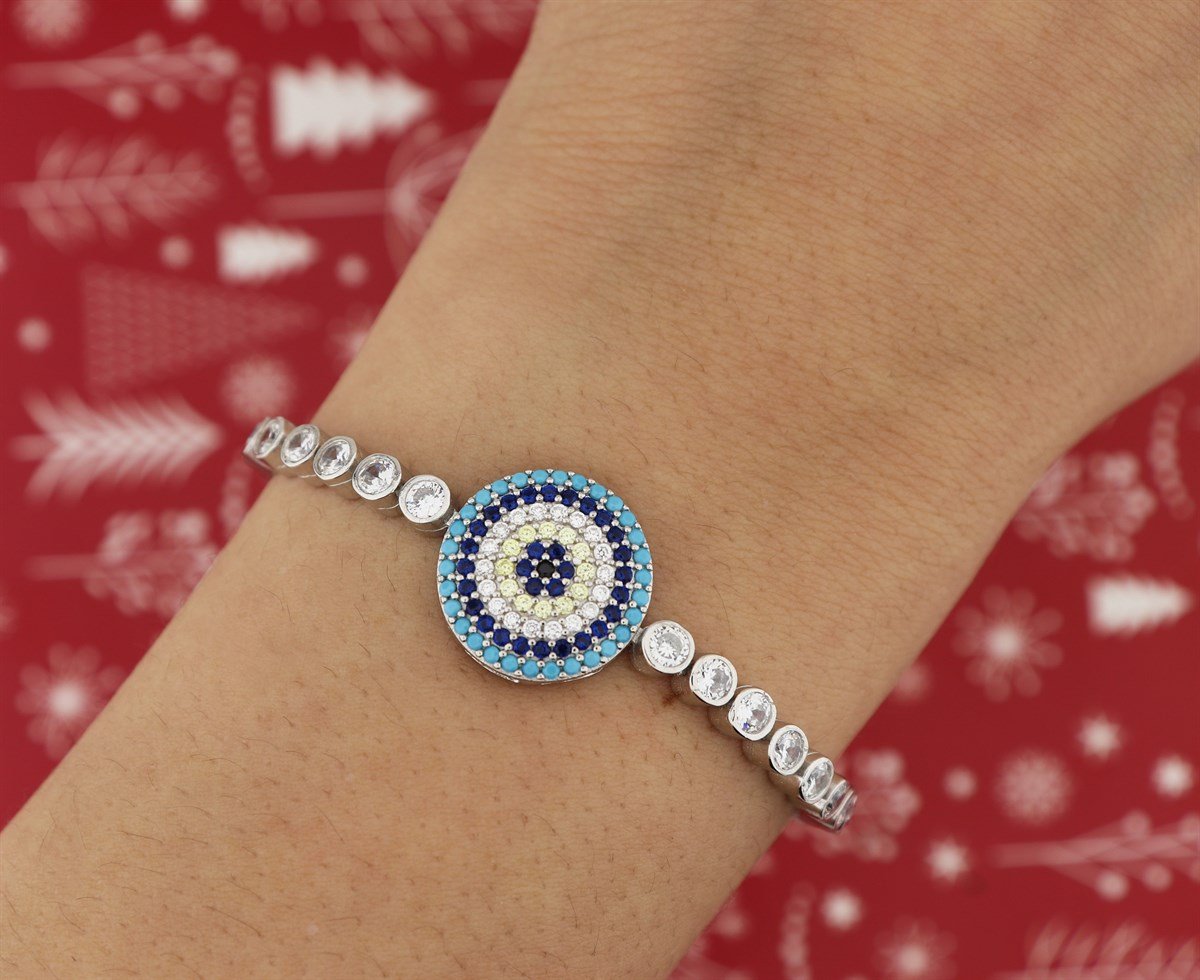 925 Ayar Gümüş Su Yolu Nazar Detay Asansörlü Bileklik