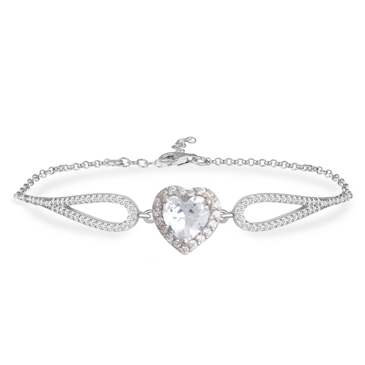 925 Ayar Gümüş Swarovski Beyaz Kalp Takı Seti