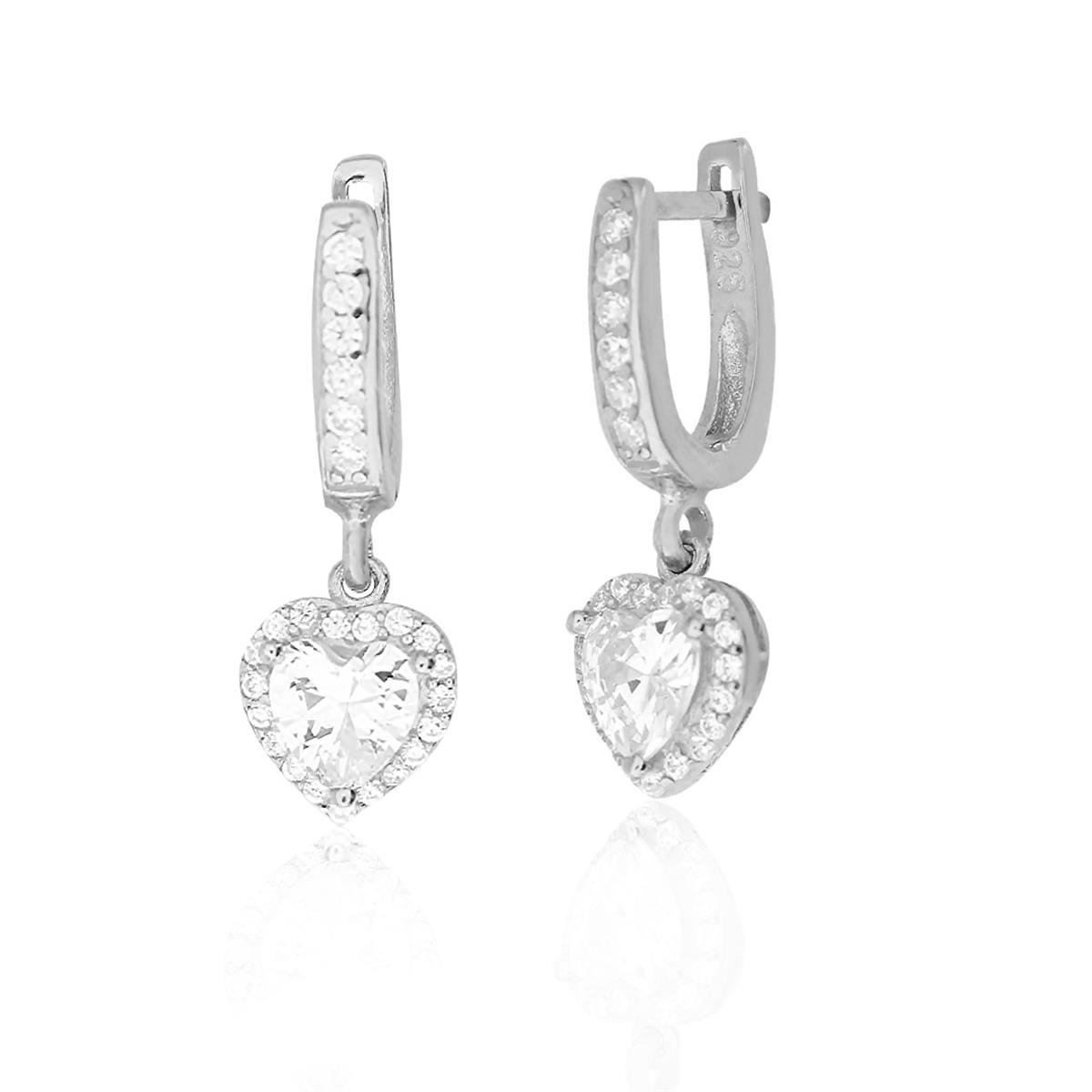 925 Ayar Gümüş Swarovski Beyaz Kalp Takı Seti