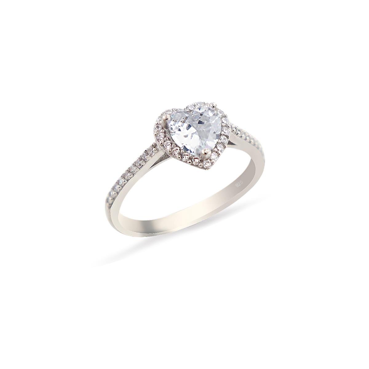 925 Ayar Gümüş Swarovski Beyaz Kalp Takı Seti